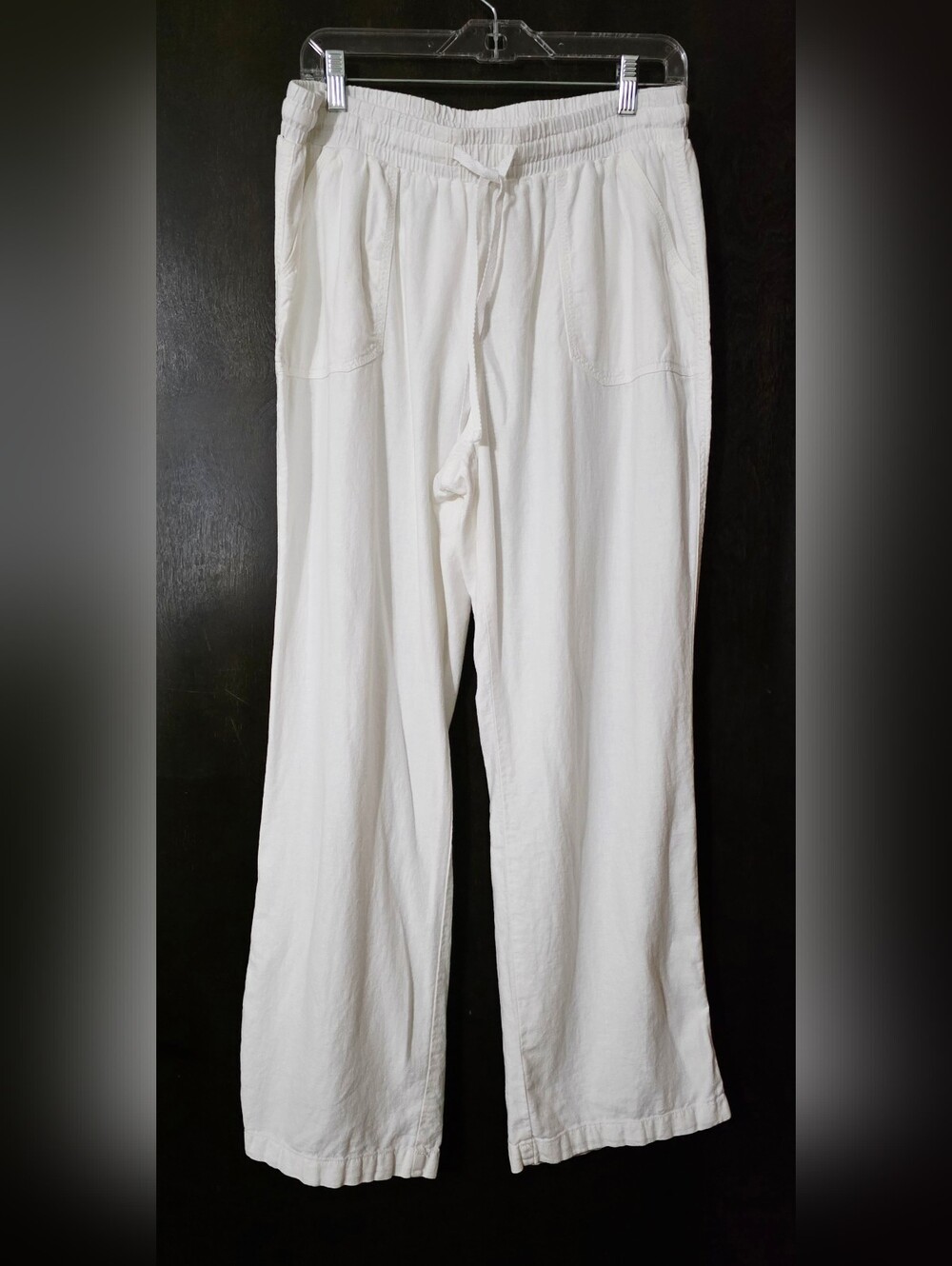 EST 1946 Women's White Linen Blend Drawstring Wide Leg Palazzo Pants Sz 14/16W